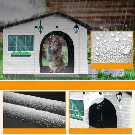 Outdoor Cat House Weatherproof Stray Cat Dog House Waterproof Outdoor Winter Warm Pet Cave Sleeping Beds Home Foldable Washable