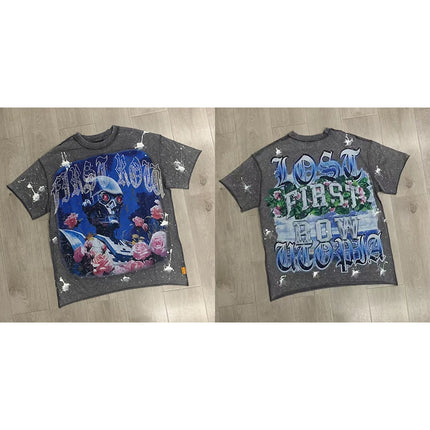 2026 New Style Cotton T-Shirt Short Sleeve Full-Printed Digital Print Men Women Couple Street Hip Hop Hooded Top