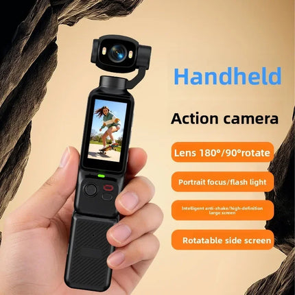 Handheld Gimbal Action Camera 4K HD 180° Rotatable Lens Anti-shake Pocket Vlog Camera with Fill Light for Outdoor Sports
