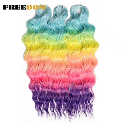 FREEDOM Synthetic Braiding Hair Extensions Deep Wavy 24 inch Long Curly Braids Hair Ombre Brown Rainbow Twist Crochet Hair