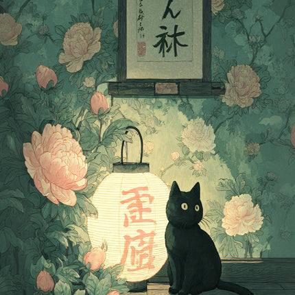Japandi Black Cat Poster Minimalist Asian Cat Prints Canvas Painting Minimalist Japanese Wall Art Pictures Home Room Decoration