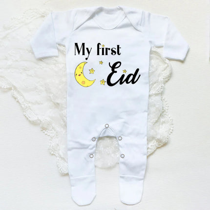 My First Eid Printed Baby Sleepsuit Newborn Bodysuit Infant Long Sleeve Romper Eid Ramadan Islamic Muslim Baby Keepsake Outfit
