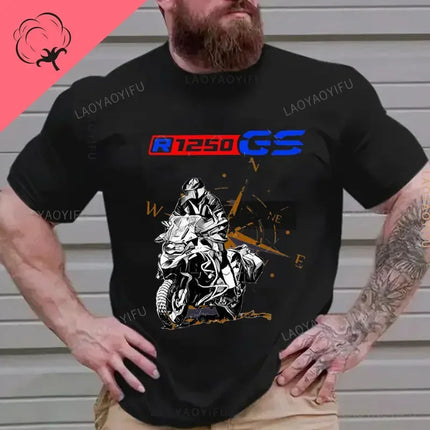 Motorcycle O-Neck Printed T-Shirt Short Sleeve Cotton Tee Case for R1200GS R1250 GS Adventure TShirt Overlander Ride Travel Tops