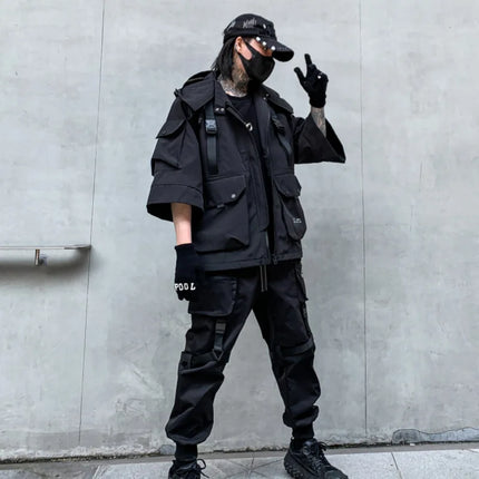 2026 Autumn Winter Hip Hop Techwear Cargo Jacket Men's Harajuku Casual Hooded Jackets Tactical Hooded Coats Streetwear