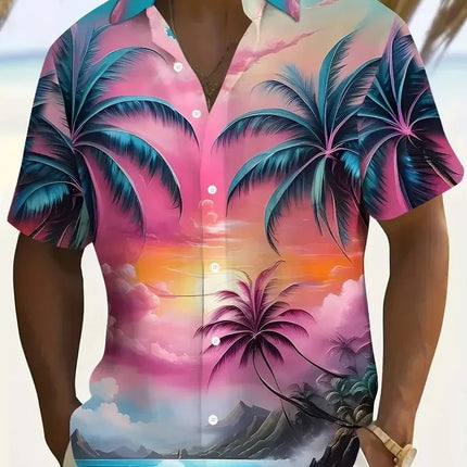 Men's Shirt Short Sleeve Summer Beach Wind Casual Tops Shirt Landscape 3D Printed Pattern  Loose Men's Clothing