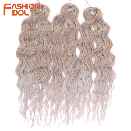FASHION IDOL 24" 3pcs Deep Wave Curl Hair Synthetic Water Wave Braiding Hair Extensions Ombre Rainbow color Twist Crochet Hair