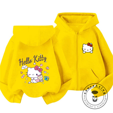 New Kids Zip Hooded Sweatshirt Hello Kitty Trendy Kawaii Design For Boys Girls Autumn Winter Wear 3-14 Age