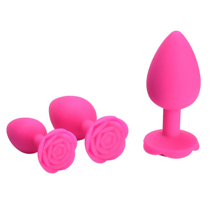 Rose Flower Silicone Anal Beads Butt Plug Set Small Medium Large Anal Plug Jewelry Anal Trainer Dildo Anus Sex Toy Men Women Gay