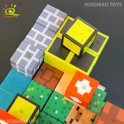 HUIQIBAO Random 50-300PCS Magnetic STEM Educational Building Blocks Kids Boys Girls DIY Puzzle Sensory Magnet Cube Gift