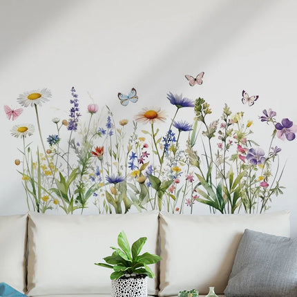 2pcs/set Artistic PVC Wall Decal, Nordic Style Flower And Butterfly Mural, Self-adhesive Wall Art Sticker For Bedroom, Entryway,