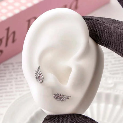 Fashion Silver Color Zircon Wing Stud Earrings for Women Luxury Shiny Crystal Geometric Personality Ear Bone Nail Jewelry Gifts