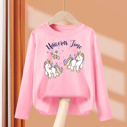 Aimi Lakana Baby Pony Cartoon Clothing Children Spring Fall T-Shirt Kids Long Sleeved O-Neck Tops Girl Unicorn Tees 3-14T