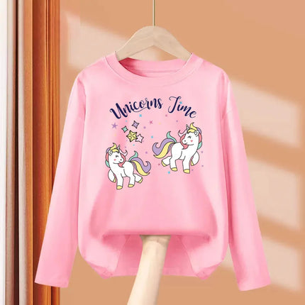 Aimi Lakana Baby Pony Cartoon Clothing Children Spring Fall T-Shirt Kids Long Sleeved O-Neck Tops Girl Unicorn Tees 3-14T