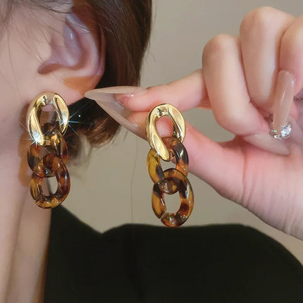 3 Pcs Coffee Leopard Printed Interlocking Dangle Earrings Collarbone Necklaces Bracelets Vintage Premium Elegant Accessory Sets