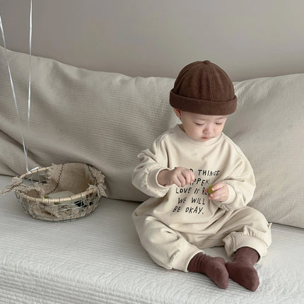 2026 Autumn New Baby Casual Romper Newborn Toddler Boy Long Sleeve Letter Print Jumpsuit Cotton Loose Infant Clothes 0-24M