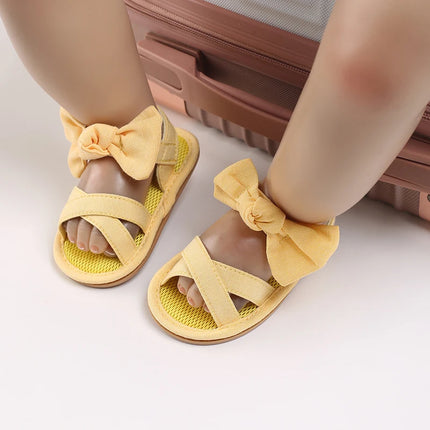 VALEN SINA  Newborn Baby Shoes Yellow Baby Girl Shoes Girl Classic Bowknot Sole Anti-slip PU Shoes First Walker Toddler Shoes