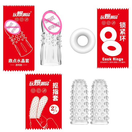 Finger Condom, Cock Ring & Penis Head Sleeve Set - Clitoris Massager, Reusable Multi-Function Adult Sex Toys for Couples