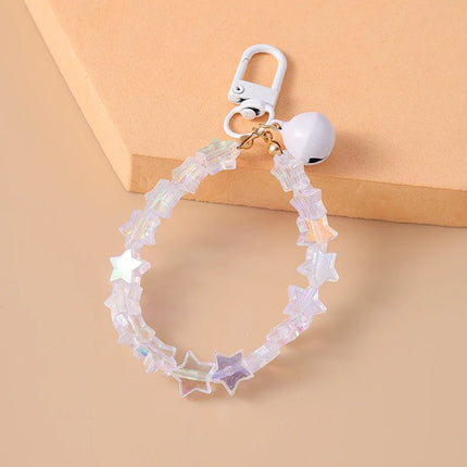 Fashion Colorful Handmade Star Beads Bracelet Bell Keychain for Car Key Women Men Handbag Pendant Keyrings DIY Jewelry Gifts