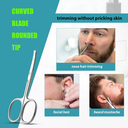 Facial Hair Small Grooming Scissors For Men Women - Eyebrow, Nose Hair, Mustache, Beard, Eyelashes, Rounded Safety Tip Clippers