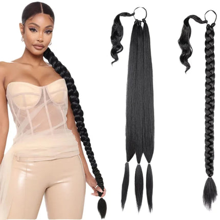 Synthetic Long Braided Ponytail Extension with Hair Tie Straight Wrap Around Natural Soft Hair Piece Daily Wear 30 Inch 160 Gram