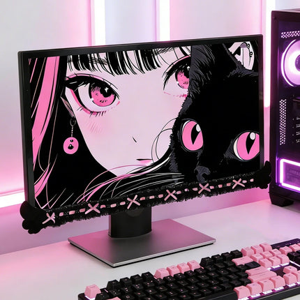Bow Lace Cute Table Screen Decorative Computer Monitor Decorative Stickers Gaming Room Frame Display Screen Decorative Ornaments