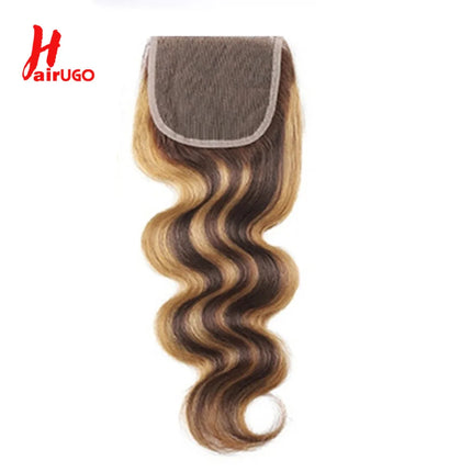 P4/27 4x4 Lace Closures Deep Wave Highlight Lace Closure 100% Human Hair Closure With Baby Hair Remy Brazilian 10''-20'' HairUGo