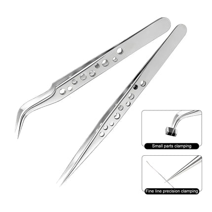 Industrial Tweezers Precision Anti-static Magnetic Soldering Stainless Steel Curved Tip Tweezers CPU IC Repair Clips Hand Tool