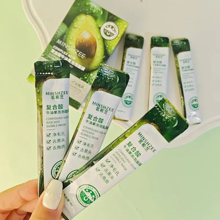 12pcs Avocado Bubble Facial Mask Brightening Firming Moisturizing Face Mask  Beauty Skin Care Facial Bubble Cover Foam Masque