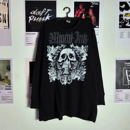 Fashionable men's autumn personalized skull letter print micro elastic comfortable long sleeved T-shirt outdoor street style top