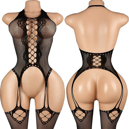 Hot Mesh Hollow Out Bras Body Suits Erotic Lingerie Women Open Backless Crotchless Bodystocking Sexy Temptation Underwear Sets