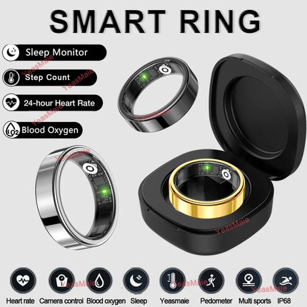 2026 New Smart Ring Heart Rate Blood Oxygen Sleep Monitor Motion Tracking IP68 5ATM Waterproof Men Women Smartring Holiday Gifts