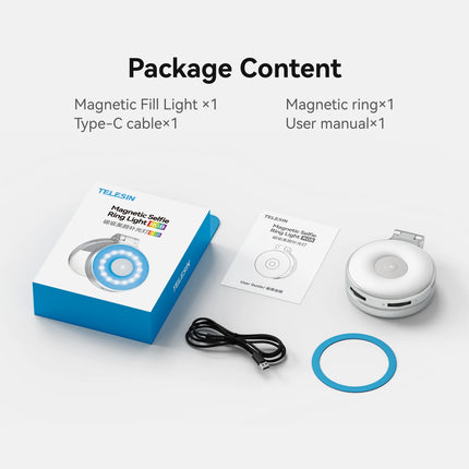 TELESIN Magnetic 360° Rotating RGB Mini Selfie Fill Light | 3 Adjustable Color & Brightness Modes for iPhone & Android Smartphon