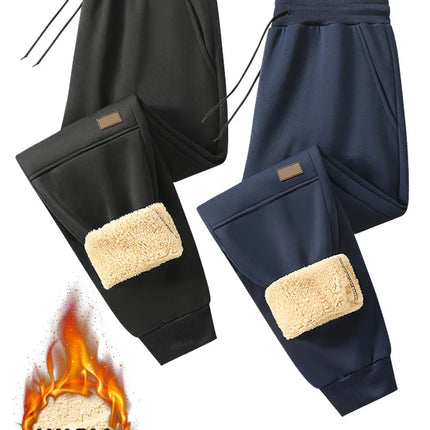 Casual for Autumn and Winter Men's Large Size Plus Velvet Pants Thermal Sports Thickened 2025 Sets Man Black Sweatpants Baggy