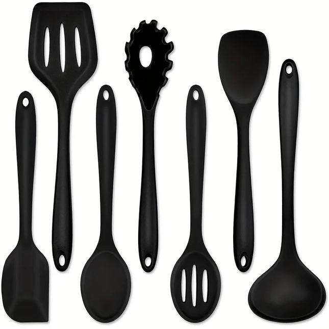 1 ‌ /7-Piece Silicone Kitchen Utensil Set - Non-Stick Spatula, Spoon, Skimmer, Pasta Clip & More for Cooking & Baking