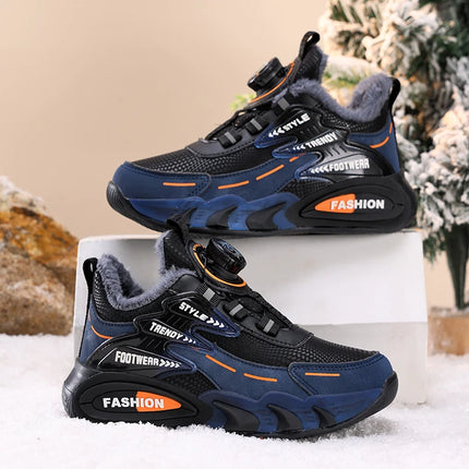 Children Sports Shoes New Rotating Buckle Winter Plush Warm Walking Shoes Boys Non Slip Lightweight Outdoor Running Tennis Shoes