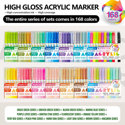 Guangna 168/72 Colors High Gloss Acrylic Marker Pen Set,Hard Headed Drawing Pens,Professional-Grade Paint Pen for DIY Graffiti