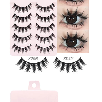 DINGSEN 5 Pairs Manga Lashes Eyes Lashes Soft Natural Long Eyelashes Fake Lashes Anime Wispy Strip False Eyelashes Makeup