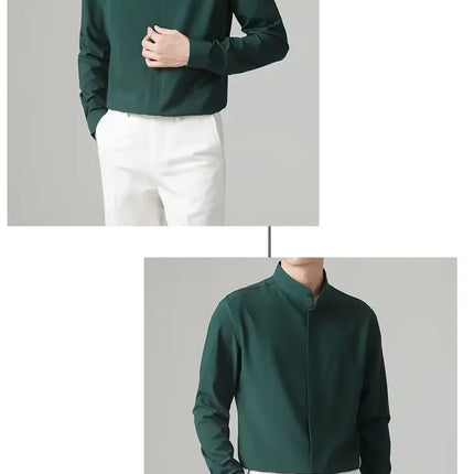 New Autumn Men's Shirt Lightweight Chic Korean Style Slim Fit Ice Silk Long Sleeve Casual Business Shirt Trendy