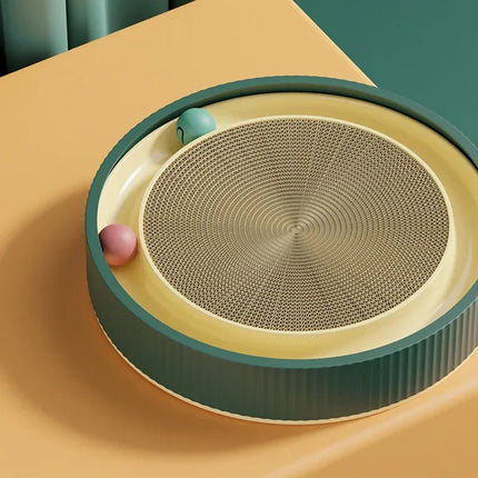 Interactive Round Cat Scratching Board with Ball Wear Resistant Corrugated Paper Multi Function Toy Cat Scratcher Accessories