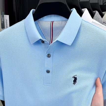 100% pure cotton high-end brand men's short sleeve polo shirt, summer fashion, original pony embroidery, golf polo, casual T-shirt