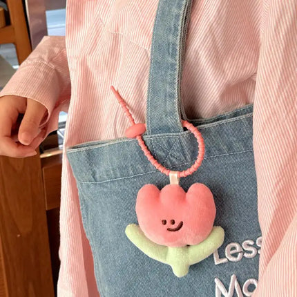 1PC Cute Cartoon Plush Tulip Keychain, Soft Stuffed Flower Doll Bag Pendant, Kawaii Flower Decoration Gift for Girls