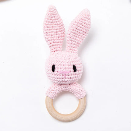 Wooden Baby Rattle Toy Handmade Crochet Sensory Toy for Newborn 0-3 Months,  Rabbit Rattle Toys Baby Gift Travel Accessories