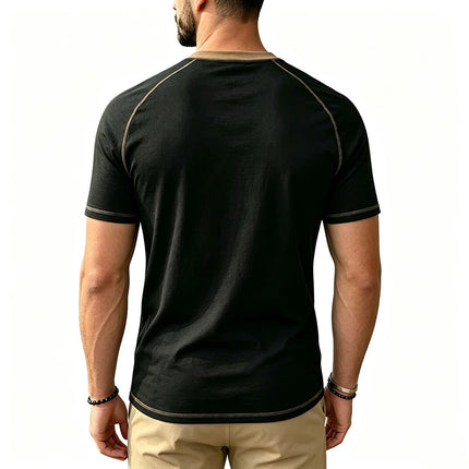 2026 New Men Contrast Stitch Raglan Sleeve T Shirt Slim Fit Soft Breathable Crew Neck Daily Casual Summer Short Sleeve Tees