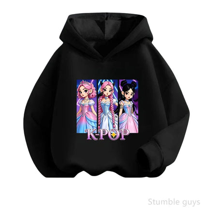 Premium Kpop Anime Printed Hoodie Children Spring Autumn Long Sleeve Hooded Sweatshirt Cozy Casual Boys Girls Daily Outfit