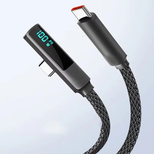 PD100W Fast Charging Cable Type C to Type C Elbow Digital Display Cable For iPhone 15 16 iPad Mate 60 Samsung S24 Xiaomi Macbook