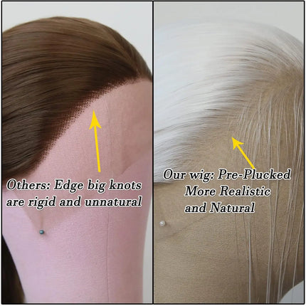 Long Straight Lace Front Wigs Platinum White Natural Heat Resistant Synthetic Hair Half Hand Tied Wigs for Cosplay Daily Wear