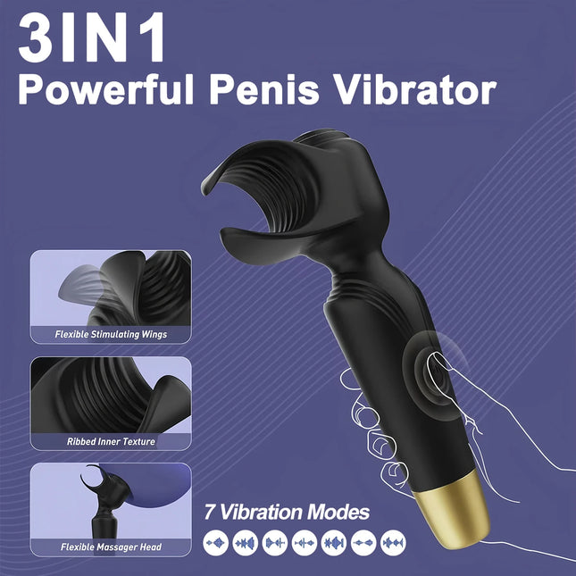 3 IN 1 Powerful Penis Vibrator Male Masturbator Adult Toys Male Sex Toys Stroker for Glans Massage Clitoral Stimulation Vibrator