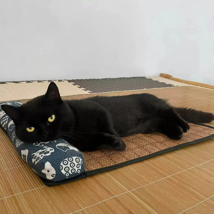 Cat Natural Cooling Mat Summer Pet Self Cooling Pad Cat Bed Mat For Dogs Indoor Rattan Weave Mat Sleeping Cat Bed