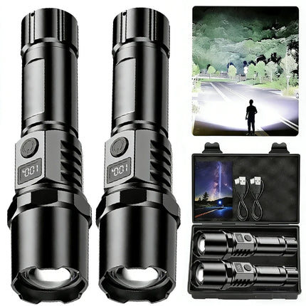 Super Bright LED Flashlight USB Rechargeable Flashlights with Tactical Zoom High Power Spotlight Outdoor Camping Fishing Torch