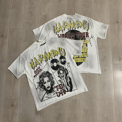Graffiti Streerwear Washed Letter Shinning Diamond Short Sleeve Mens Tshirts Crew Neck Pure Cotton Baggy Rhinestone Top Tees